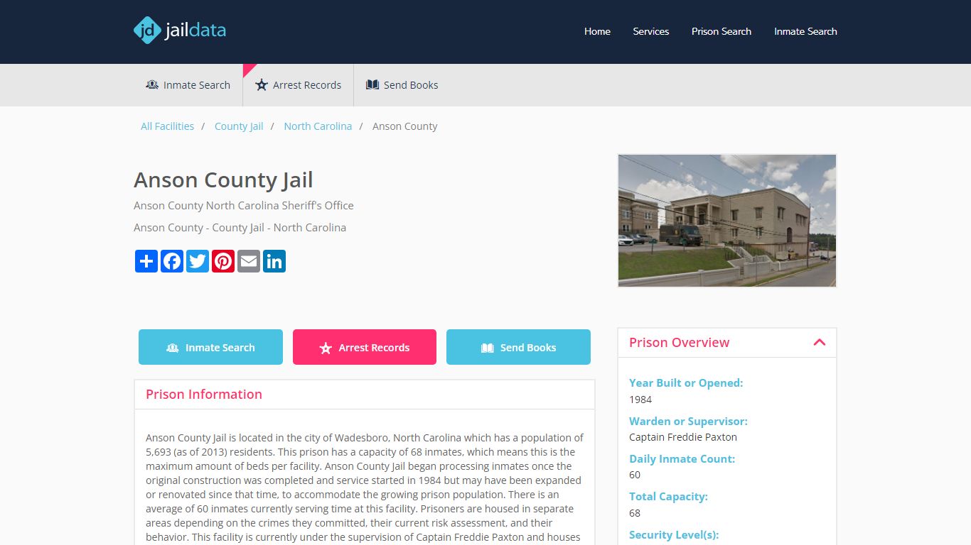 Anson County Jail Inmate Search and Prisoner Info - Wadesboro, NC